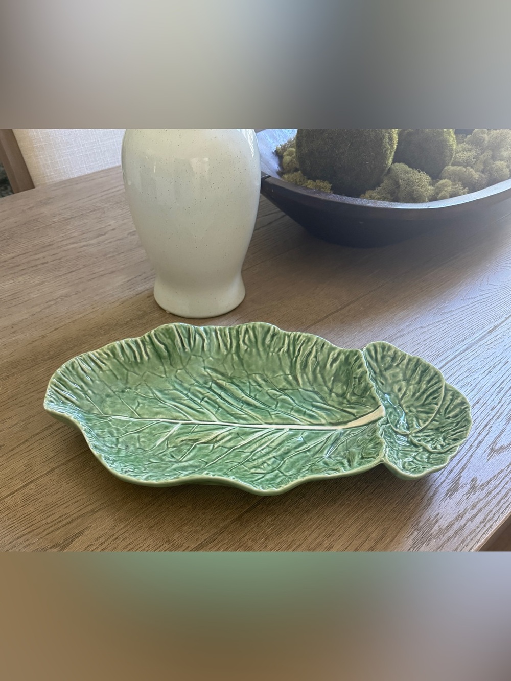 Bordallo Pinheiro Green Cabbage Chip Dip Divided Large Serving Platter Tray - Picture 2 of 7